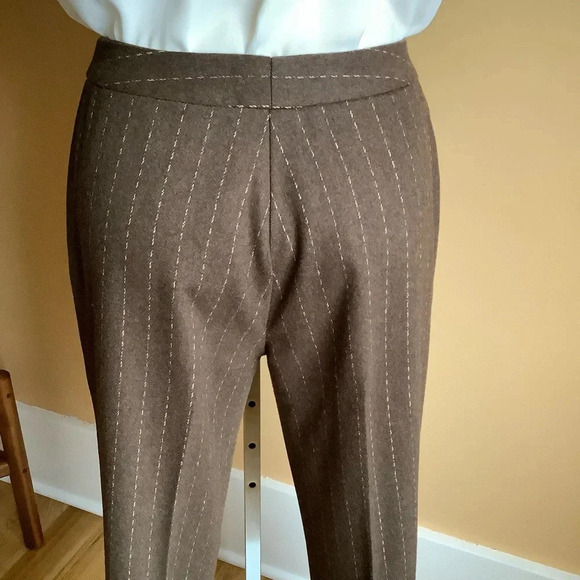 VINTAGE Brown Pinstripe Wool Tailored Pants Size 8 - Picture 6 of 11